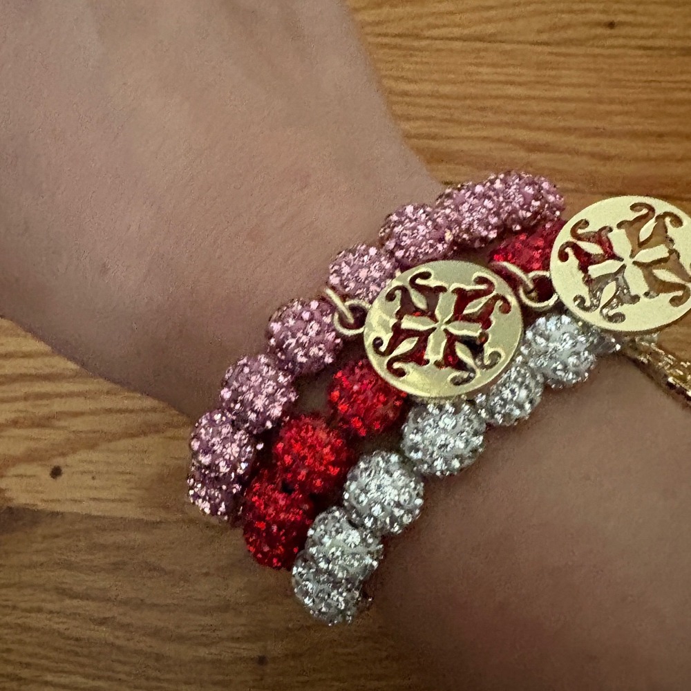 Rustic Cuff Pave Disco Ball Stretch Bracelets Matching Dangle Bead‎ Ring Sparkly